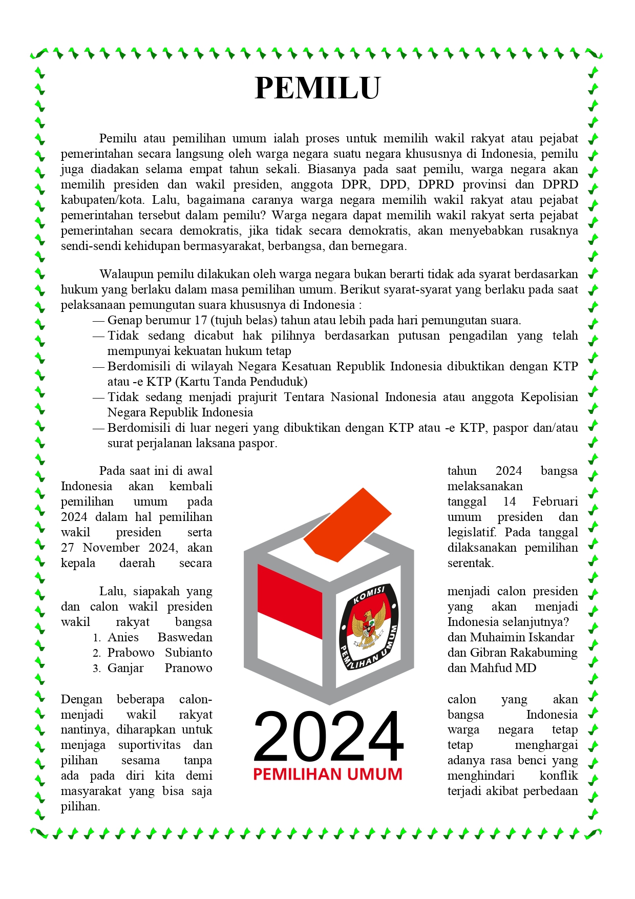 contoh news item text tentang pemilu 2024